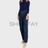 SHUAFAY Women's Low Rise Straight Wide Leg Jeans in Dark Blue Denim, stylish premium leather biker gear and luxury lifestyle fashion. Perfect for a sophisticated, edgy look.