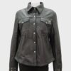SHUAFAY Black Leather Western Shirt with Silver Studded Accents.