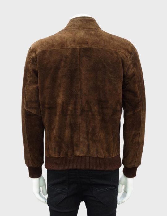 SHUAFAY Vintage Brown Leather Bomber Jacket with Ribbed Cuffs and Collar, Premium biker gear for a classic masculine style.