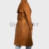 SHUAFAY Classic Leather Trench Coat with Belt in Brown.