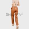 ShuaFAY Women's Leather High-Waist Trousers in Tan, stylish and premium biker-inspired leather pants for a luxury lifestyle look. Perfect for edgy, sophisticated outfits.