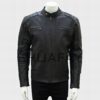 Shufay men's black leather biker jacket with zippered pockets and shoulder epaulets, stylish and durable luxury biker gear.