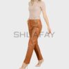 SHUAFAY Leather Pants, Cognac, Luxury Biker Leather Trousers with Zipper Detail, Premium Leather, Modern Fit.