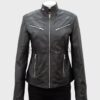 SHUAFAY Black Leather Motorcycle Jacket with Silver Zippers for Biker Style.