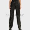 SHUAFAY Leather Wide Leg Pants, high-quality black leather women's trousers with a relaxed fit and distressed finish. Perfect for a bold, edgy lifestyle statement.