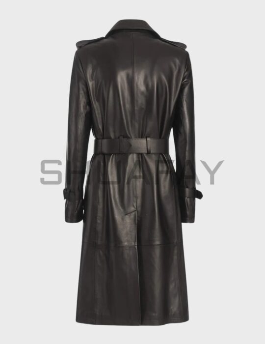 SHUAFAY Leather Trench Coat with Belt and Epaulets.