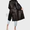 SHUAFAY Black Leather Trench Coat with Belt, oversized biker style, luxury leather outerwear for women. Perfect for edgy fashion and motorcycle gear.