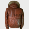 Shuafay genuine leather bomber jacket with fur hood, premium biker gear, stylish men's lifestyle fashion.
