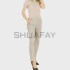 SHUAFAY beige tailored leather pants for a sleek, minimalist look. Perfect for luxury lifestyles, combining comfort and sophistication for everyday elegance.