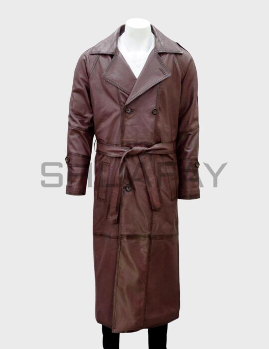 SHUAFAY Gothic Luxe Trench Coat – Men’s Cowhide Leather Double-Breasted Long Coat
