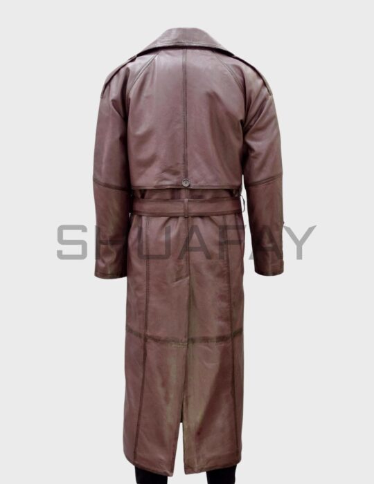 SHUAFAY Gothic Luxe Trench Coat – Rear View Premium Cowhide Leather Coat for Men