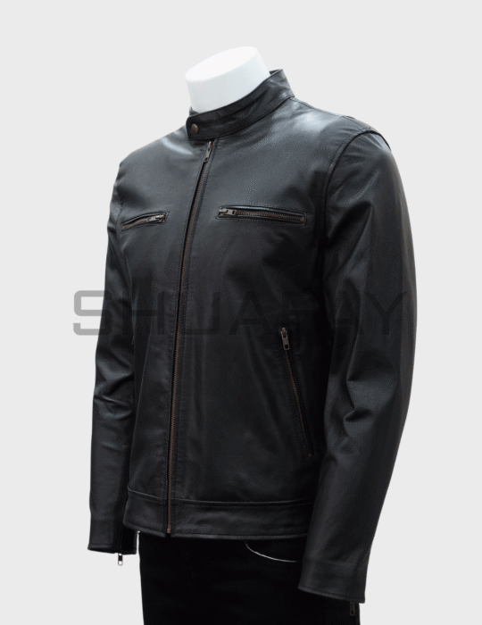 SHUAFAY SwiftGuard Classic Biker Jacket – Side View Cowhide Leather Rider Jacket for Men