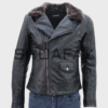 SHUAFAY men's black leather biker jacket with faux fur collar, premium craftsmanship, stylish and durable, perfect for luxury motorcycling and lifestyle.