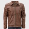 SHUAFAY Men's Brown Faux Leather Motorcycle Jacket.