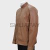 SHUAFAY Men's Tan Leather Jacket with Stand Collar and Zipper Closure for Biker Lifestyle.