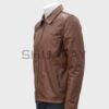 SHUAFAY Leather Biker Jacket with Zipper Pockets, Brown Leather Motorcycle Coat for Men, Premium Casual Outerwear.