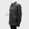 SHUAFAY black leather men's biker shirt with buttoned chest pockets. Premium fashion piece, perfect for riding and stylish casual wear, crafted from high-quality leather for durability and luxury.