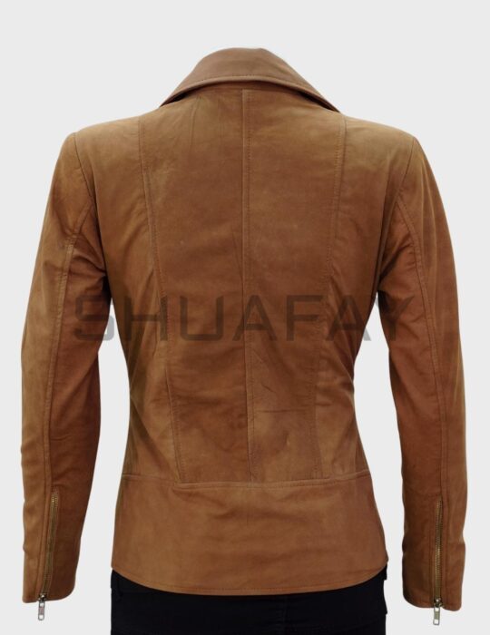 SHUAFAY Genuine Leather Biker Jacket in Tan with Zipper Detailing, premium craftsmanship, and timeless style. Perfect for luxury motorcycle enthusiasts and fashion-forward lifestyles.