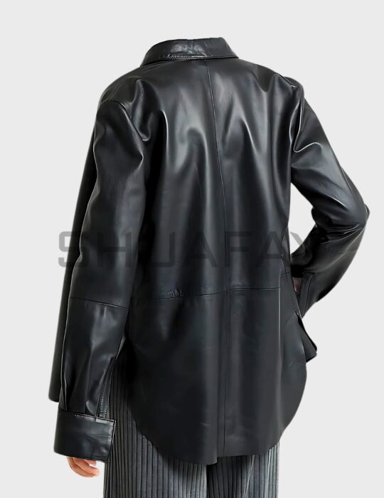 SHUAFAY Black Leather Motorcycle Jacket with Lapel Collar and Asymmetric Zip Design, premium biker gear for a luxury lifestyle. Perfect for edgy, sophisticated looks.