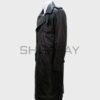 SHUAFAY Black Leather Trench Coat with Double Breasted Design and Epaulets for a Luxe Biker Look.