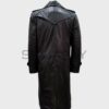ShuaFAY Leather Trench Coat with Epaulets and Back Yoke, Black - Front View.