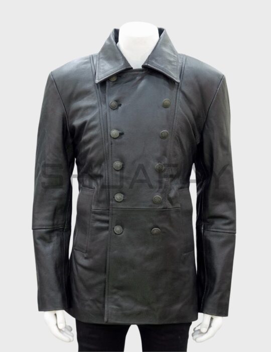 SHUAFAY Leather Double-Breasted Biker Coat with Classic Style and Premium Finish.