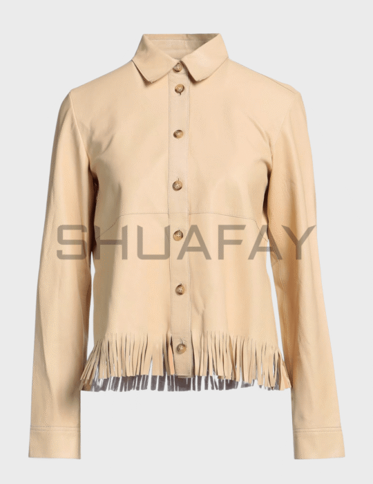 SHUAFAY Fringe Leather Jacket with Tassel Details, Luxurious Biker Style for Women, Premium Leather Craftsmanship.