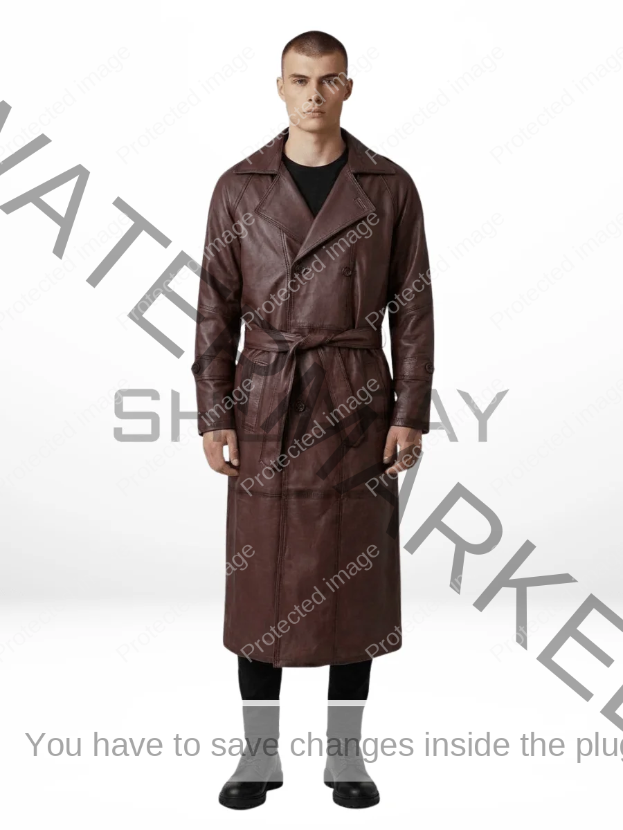 SHUAFAY Gothic Luxe Trench Coat – Men’s Cowhide Leather Double-Breasted Long Coat
