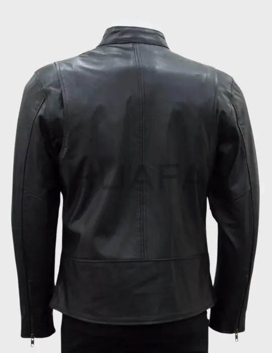 a black leather jacket on a mannequin