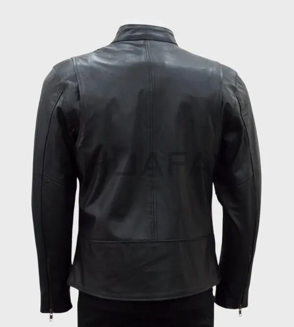 a black leather jacket on a mannequin