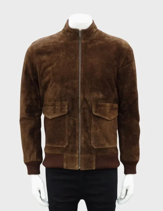 Velour Crest Premium Suede Bomber Jacket for Men