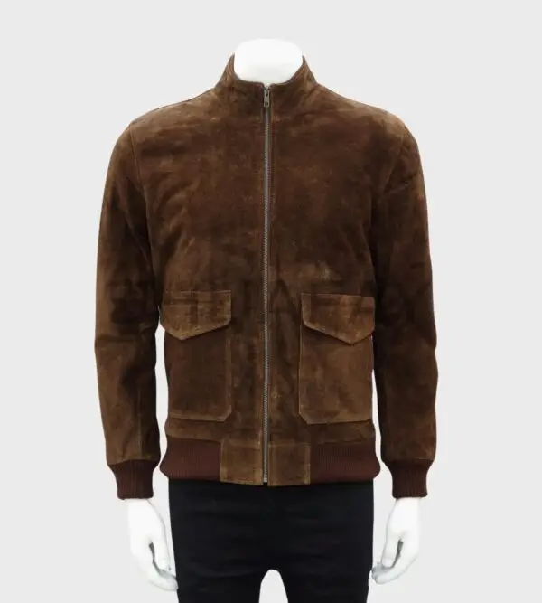 Velour Crest Premium Suede Bomber Jacket for Men