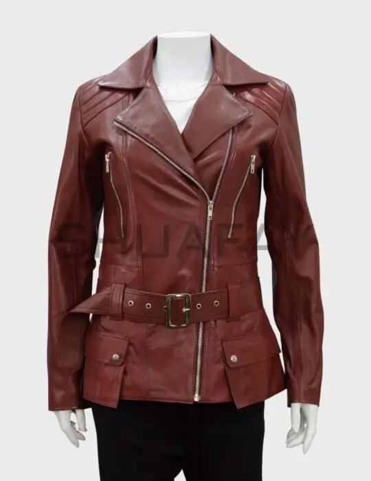 Evoke Elegance Women’s Leather Jacket with Oversized Pockets