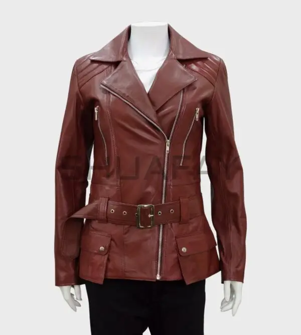 Evoke Elegance Women’s Leather Jacket with Oversized Pockets