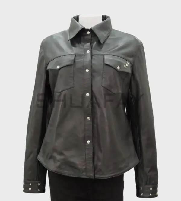 Lustre Women’s Leather Shirt with Stud Detailing