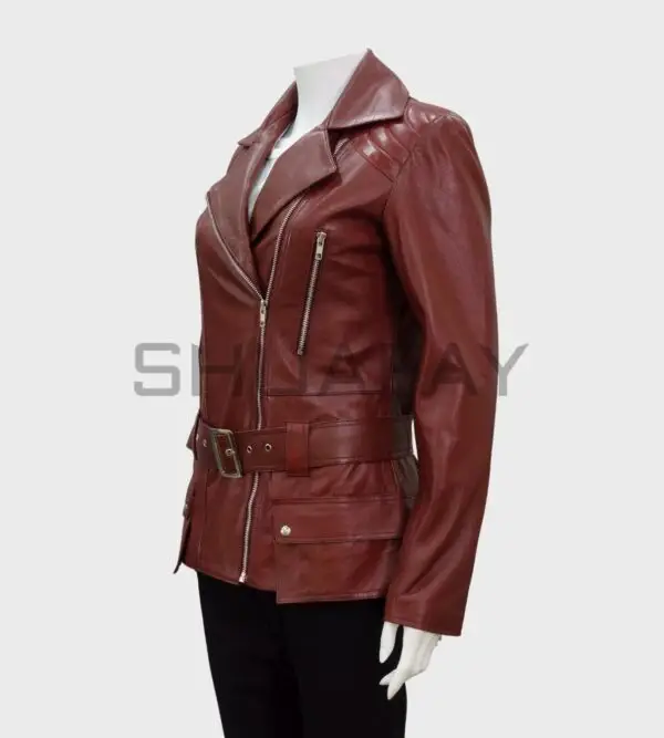 Evoke Elegance Women’s Leather Jacket with Oversized Pockets