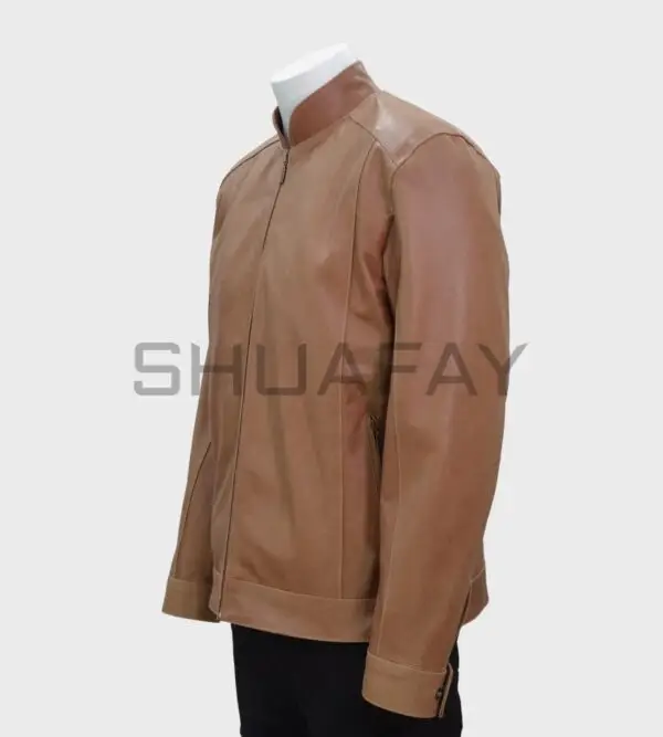 Urbane Lam Men’s Leather Jacket with Ban Collar