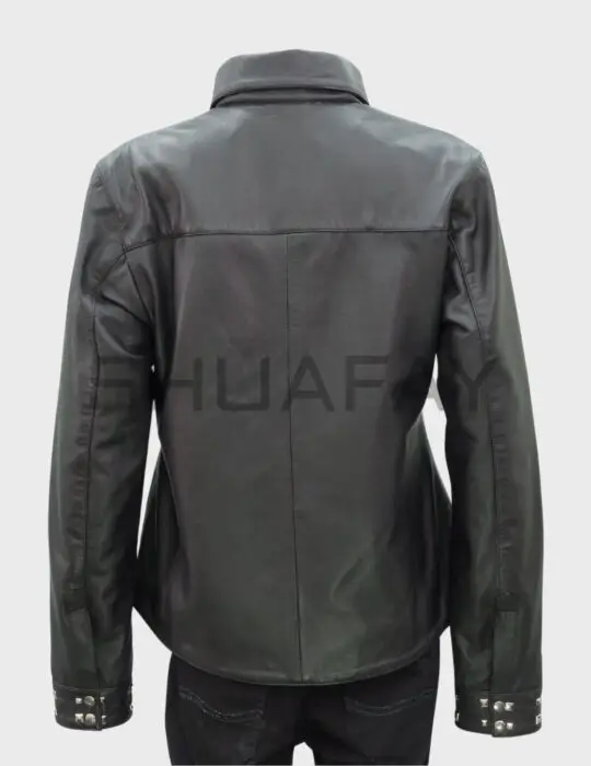 Lustre Women’s Leather Shirt with Stud Detailing