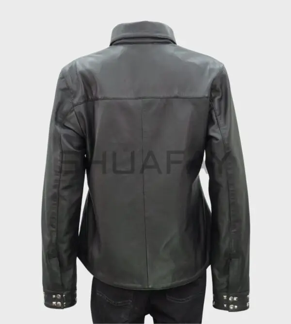 Lustre Women’s Leather Shirt with Stud Detailing