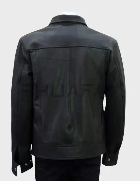 a black leather jacket on a mannequin