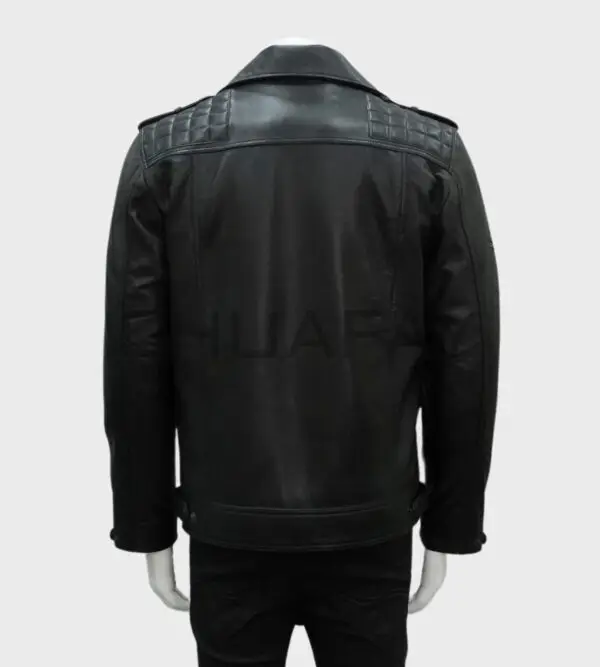 a black leather jacket on a mannequin