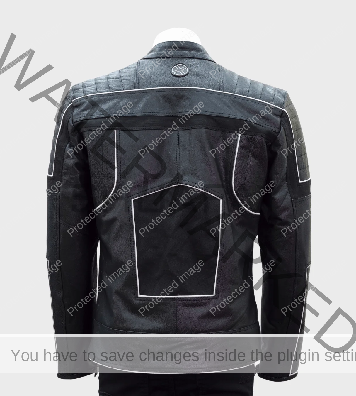 Shuafay leather biker jacket with white piping details and padded shoulders in black premium leather.