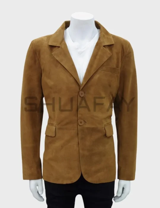 Suede Monarch Suede Leather Blazer with Flap-Over Pockets