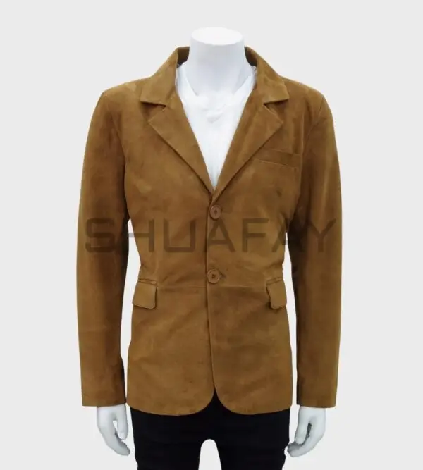 Suede Monarch Suede Leather Blazer with Flap-Over Pockets