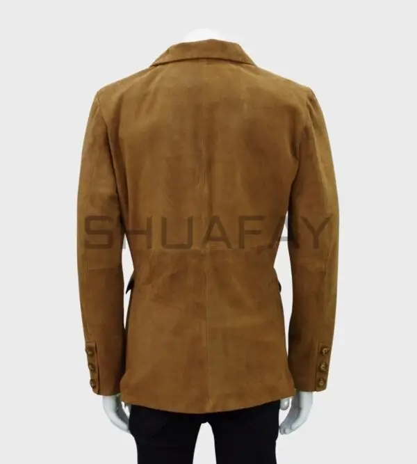 Suede Monarch Suede Leather Blazer with Flap-Over Pockets