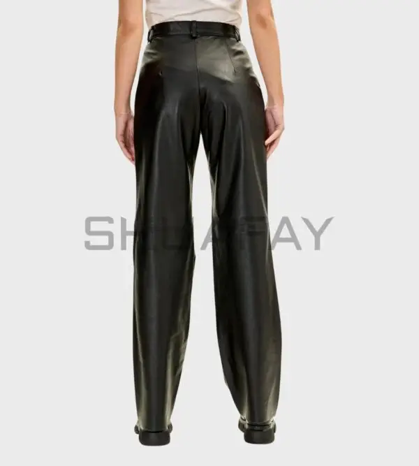 Prime Legacy Leather Pants for Women - Regular-fit lambskin leather pants with two pockets, button-and-zipper closure, and clean design.