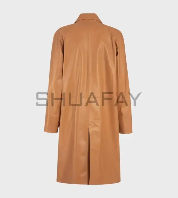 Marcellina Luxe Car Coat for Women - Lambskin leather, minimalist design, clean-cut cuffs, hidden button closure, timeless and versatile outerwear.