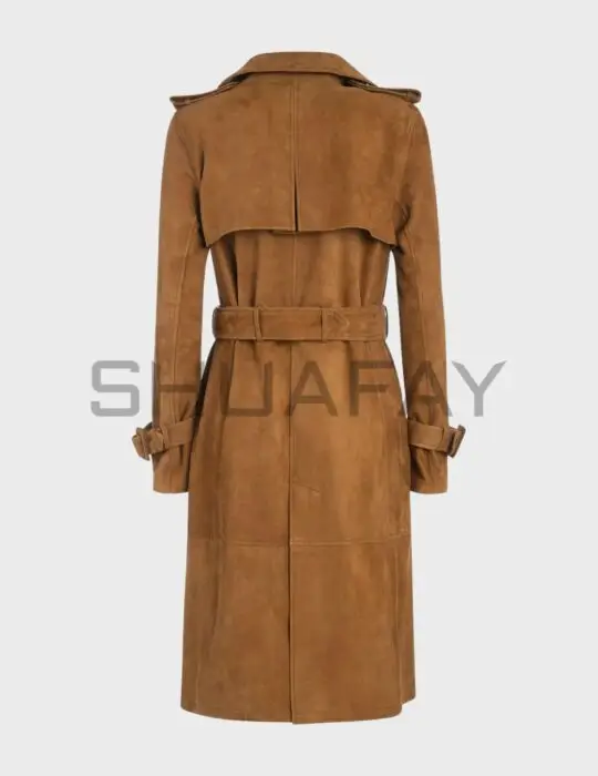 Velora Suede Trench Coat for Women - Premium Lambskin Suede, Adjustable Waist Belt, Classic 10-Button Style