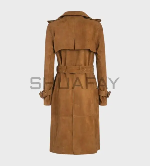 Velora Suede Trench Coat for Women - Premium Lambskin Suede, Adjustable Waist Belt, Classic 10-Button Style