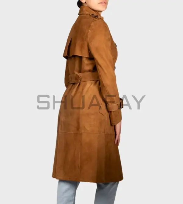 Velora Suede Trench Coat for Women - Premium Lambskin Suede, Adjustable Waist Belt, Classic 10-Button Style